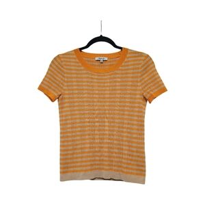 Madewell Ringer Sweater Tee Striped Neon Orange and Tan Short Sleeve Size S